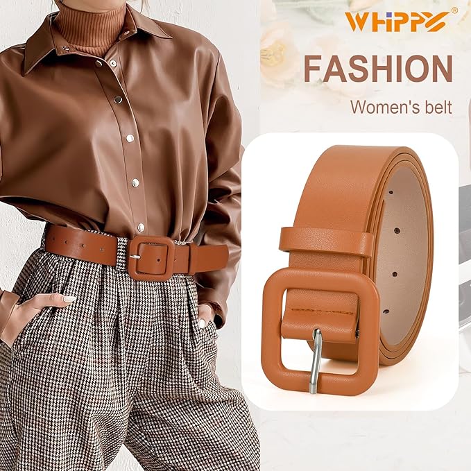 WHIPPY Women Leather Belt Candy Color Fashion Square Buckle Belt Ladies Belt for Jeans Pants Dresses