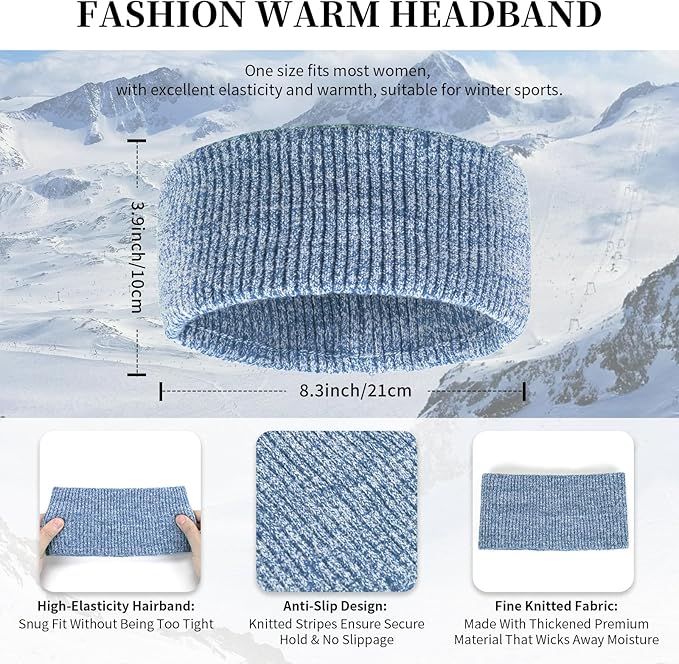 Winter Warm Beanie Hat Touchscreen Gloves Long Scarf Set for Women with Headband, Knit Cap Scarves with Tassel for Women