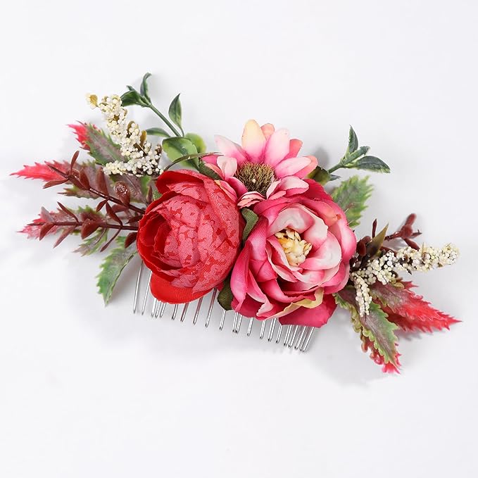 Flower Hair Clip for Women - Elegant Hair Accessory for Wedding, Party & Daily Wear (Burgundy)
