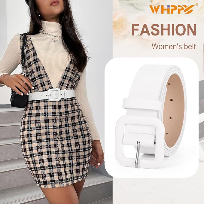 WHIPPY Women Leather Belt Candy Color Fashion Square Buckle Belt Ladies Belt for Jeans Pants Dresses