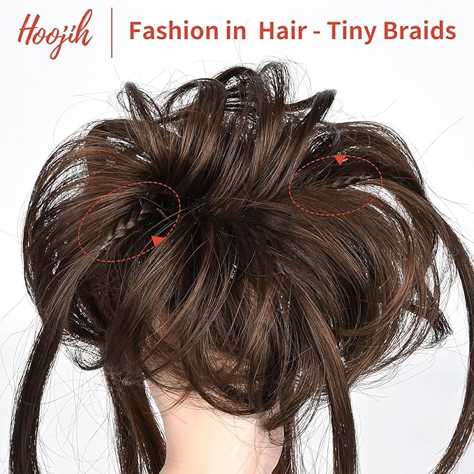 HOOJIH Messy Bun Hair Piece - Super Long Tousled Updo Hair Bun Extensions with Elastic Hair Band HB007 Grace - Warm Brown with Little Black Mixed