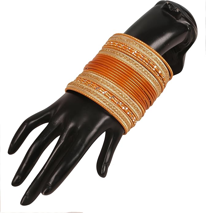 Touchstone Indian Metal Bangles for Women Gold Alloy Bracelets desi 2 Dozen Bangle Collection Bollywood Women's Jewelry Set Multi Stacking Wide Chunky Textured Golden Set of 24 in Gold or White Tone