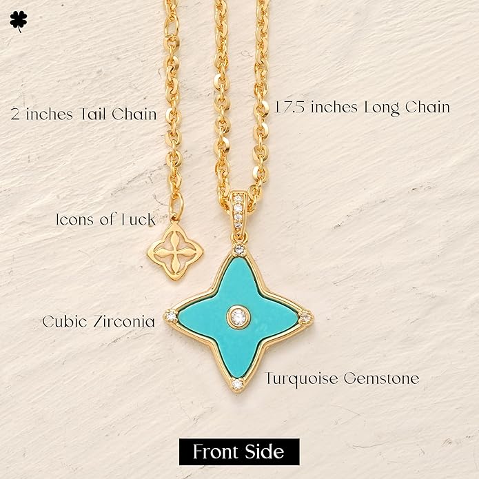 MYEARS Women Clover Necklace Pendant Lapis Lazuli/Mother of Pearl/Turquoise/Yellow Tiger's Eye Cubic Zirconia 14K Gold Simple Dainty Chain Everyday Trendy Lucky Jewelry