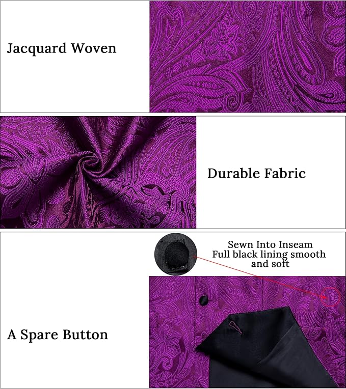 DiBanGu Mens Paisley Suit Vest Silk Jacquard Waistcoat and Necktie Set Formal Shawl Collar Dress Vest 7PCS for Wedding Party