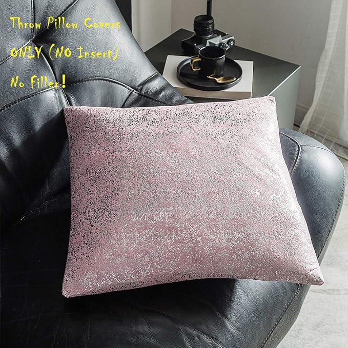 Xinrjojo Pack of 2, Glitter Decorative Pillows, Throw Pillow Covers Cases for Couch Sofa Home Decor,Vintage Shining & Starry 20 X 20 Inches(Silver- Light Pink)