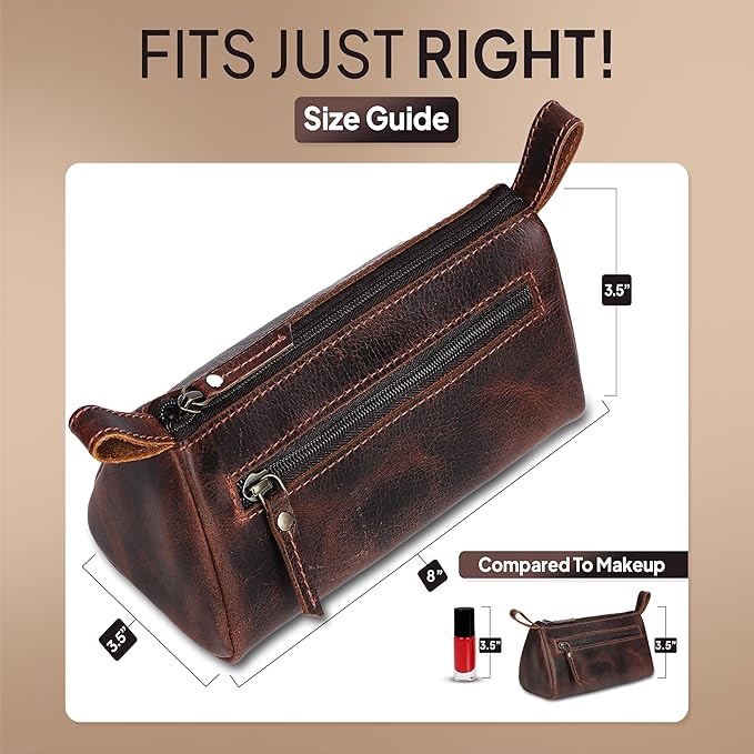 Brown Leather Cosmetic Bags for Women Travel Cosmetic Cases - Multipurpose Zippered Makeup Bag, Small leather Cosmetic Case for Purse - Genuine Leather Makeup Bag Handmade Makeup Pouch