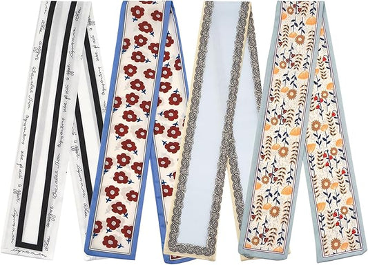 4 Pack Purse Scarf Handbags Skinny Twill Hair Scarves Narrow Neck Scarf Band Women Fashion Accessories Bag Charms