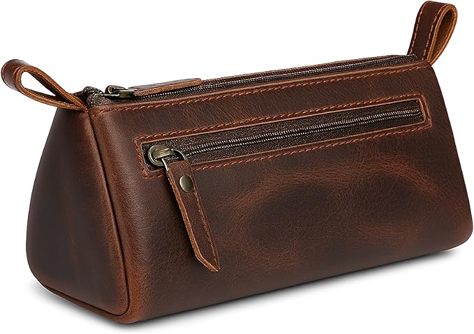 Brown Leather Cosmetic Bags for Women Travel Cosmetic Cases - Multipurpose Zippered Makeup Bag, Small leather Cosmetic Case for Purse - Genuine Leather Makeup Bag Handmade Makeup Pouch