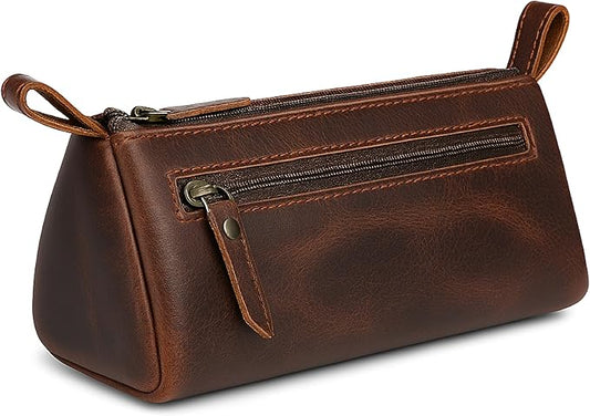 Brown Leather Cosmetic Bags for Women Travel Cosmetic Cases - Multipurpose Zippered Makeup Bag, Small leather Cosmetic Case for Purse - Genuine Leather Makeup Bag Handmade Makeup Pouch