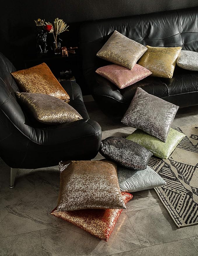 Xinrjojo Champagne Throw Pillows 16x16 inch, Gold and White Pillow Covers, Set of 2,Glitter Decorative Velvet Pillow Covers,Solid Color Cushion Covers for Sofa Bedroom Car (Bronzing- Champagne)