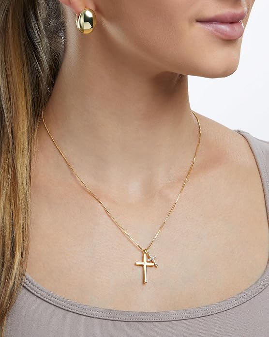 Milla 14K Gold Plated Cross Necklace for Women, Silver Cross Necklaces for Women, 18 inches Chain with Cross Pendant