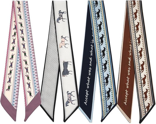 4 Pack Purse Scarf Handbags Skinny Twill Hair Scarves Narrow Neck Scarf Band Women Fashion Accessories Bag Charms