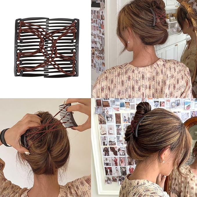 5 Pieces Stretchy Magic Hair Comb Adjustable Elastic Comb Clip for Women Girls No Crease Hair Pins Vintage Bun Maker for Curly Thick Wavy Hair Ponytail