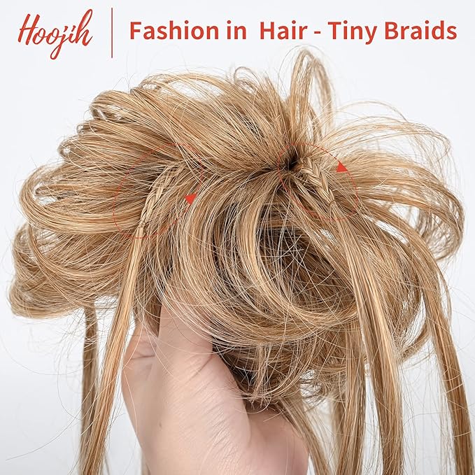 HOOJIH Messy Bun Hair Piece - Super Long Tousled Updo Extensions, Wavy Wrap Ponytail Hairpieces, Scrunchies With Elastic Band HB007 Grace - Light Brown With Blonde Mixed