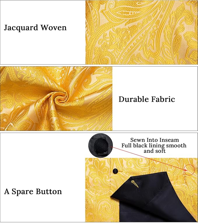 DiBanGu Mens Paisley Suit Vest Silk Jacquard Waistcoat and Necktie Set Formal Shawl Collar Dress Vest 7PCS for Wedding Party