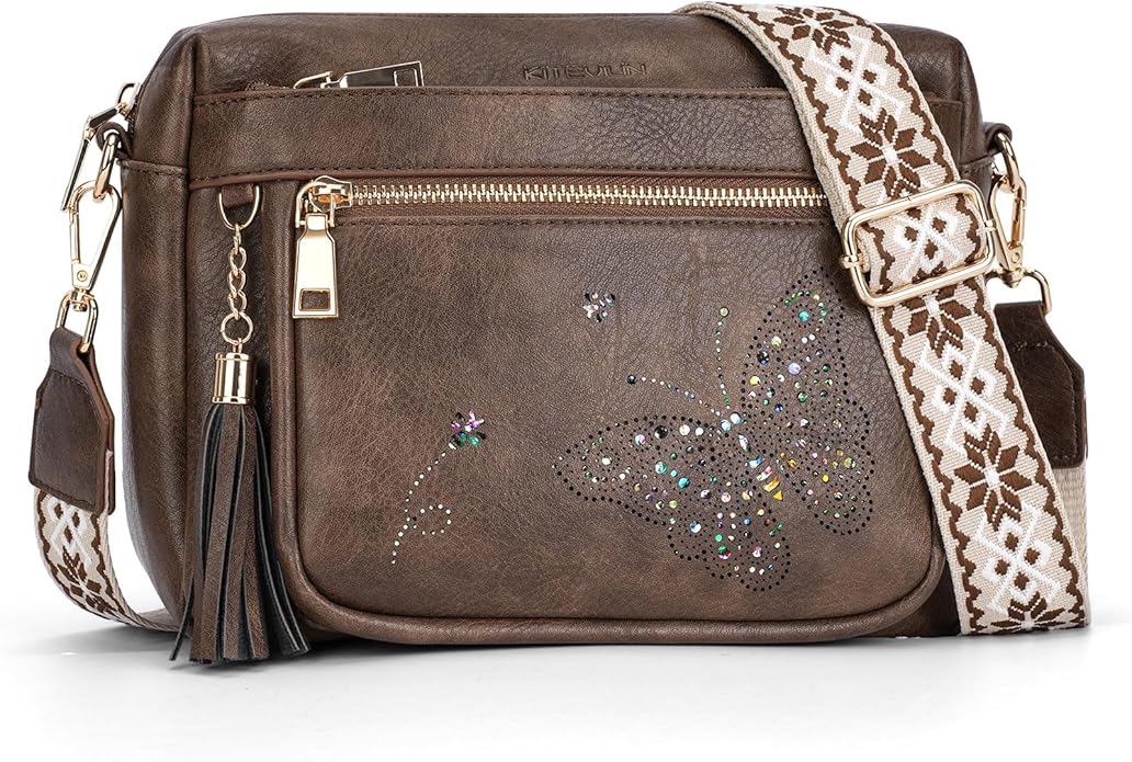 Crossbody Bags for Women Trendy Leather Crossbody Purse Shoulder Handbags Butterfly Design