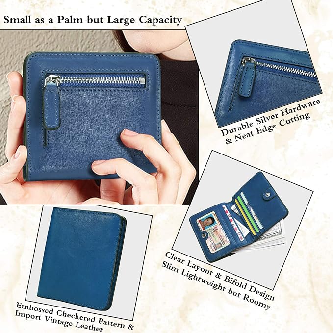 AINIMOER Small Leather Wallet for Women, Ladies Credit Card Holder RFID Blocking Women's Mini Bifold Pocket Purse