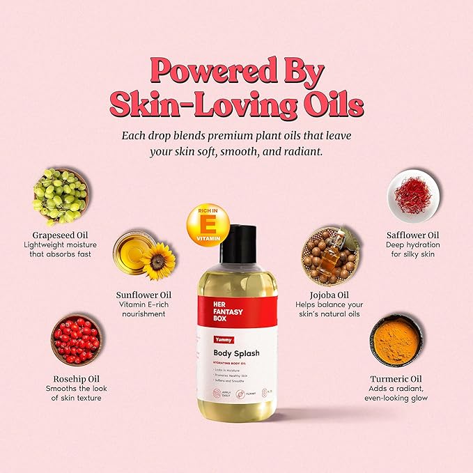 Her Fantasy Box | Body Splash Hydrating Body Oil (Yummy) - Moisturizing, Non-Greasy Formula for Soft, Smooth Skin - All-Natural, Lightweight & Nourishing