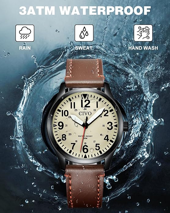 CIVO Analog Wrist Watches for Men: Waterproof Stainless Steel Mens Watches - Silver Watch with Easy Read Dial Men's Watch for Gift