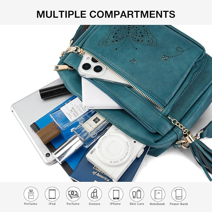 Crossbody Bags for Women Trendy Leather Crossbody Purse Shoulder Handbags Butterfly Design