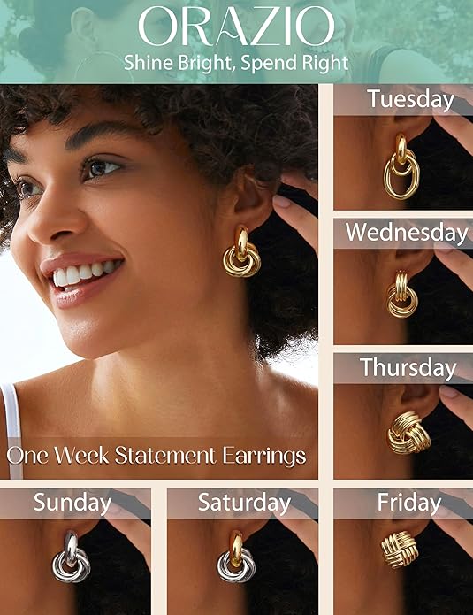 ORAZIO Chunky Gold Plated Knot Earrings for Womens Trendy 925 Silver Statement Lightweight Dangle Drop Hypoallergenic Large Geometric Stud Earring Jewelry for Women