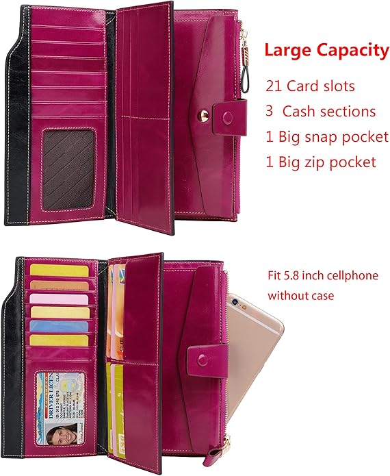 YALUXE Women's Genuine Leather Wallet RFID Blocking Multi Card Holder with Cell Phone Pocket Mothers Day Gifts