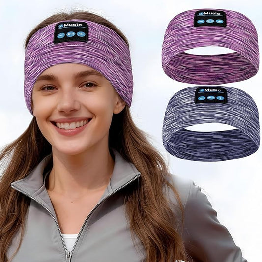 2-Pack Bluetooth Headband Headphones, Wireless Sports Headband, Washable Music Headband with Secure Fit for Running, Workout, Gym, Yoga, Sleep Headphones for Side Sleepers- Great Gift