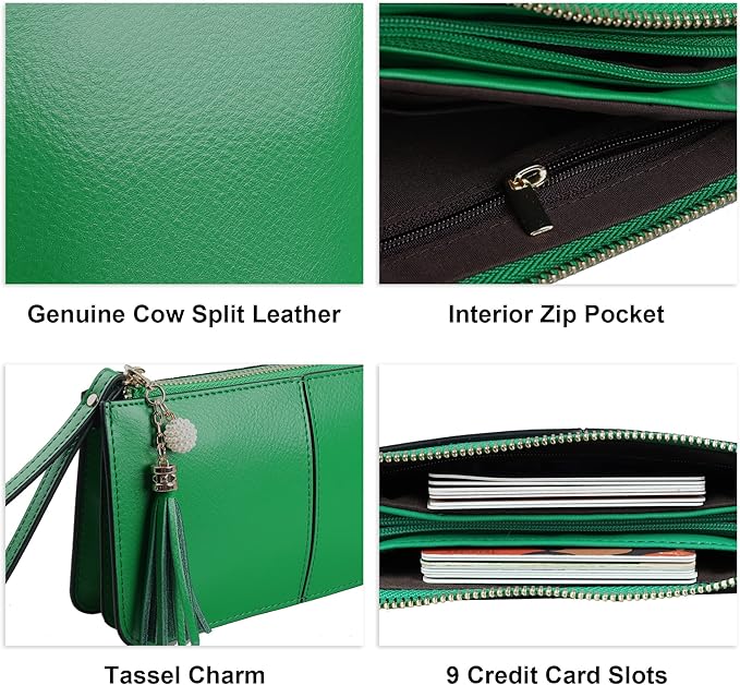 befen Genuine Leather Wristlet Clutch for Women Ultra-Slim Ladies Credit Card Holder Wallet Purses with RFID Protection