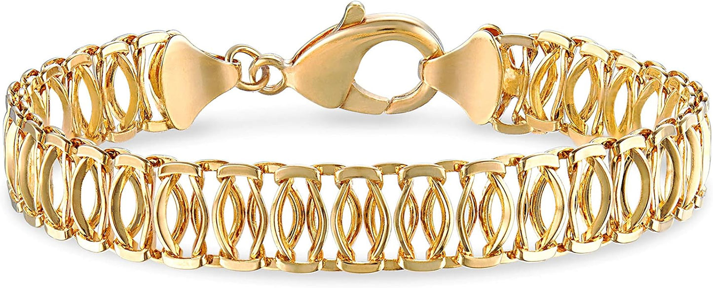 Barzel 18K Gold Plated Mesh Bracelet for Women, 7.5 Inches 9mm wide- Made in Brazil