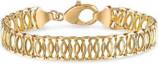 Barzel 18K Gold Plated Mesh Bracelet for Women, 7.5 Inches 9mm wide- Made in Brazil