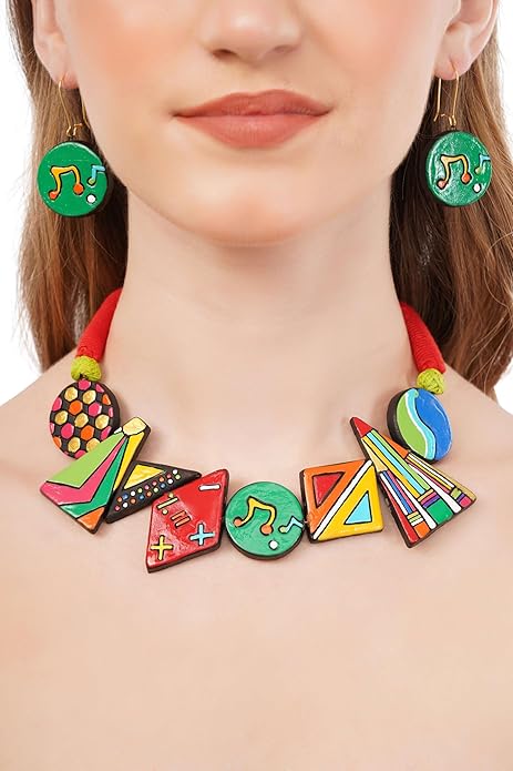 Colorful Clay Music Jewelry Set – Handmade Necklace & Earrings for Women, Boho Artistic Statement Accessories, Festival Wear & Unique Handcrafted Gift Idea