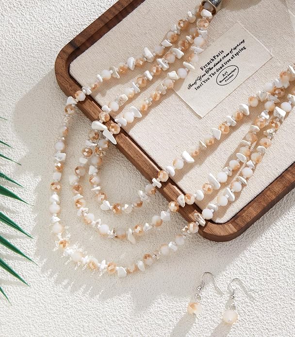 Layered Beaded Statement Necklace Multi Strand Crystal Beads Collar Necklace and Earring Sets for Women Fashion Costume Jewelry Set Gifts for Her