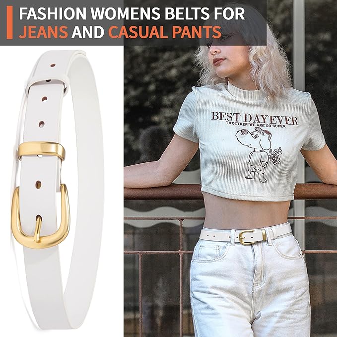 Womens Belts for Jeans 1.1" Width Ladies Belts for Dresses Full Grain Leather Gold Buckle Belt Gift Box