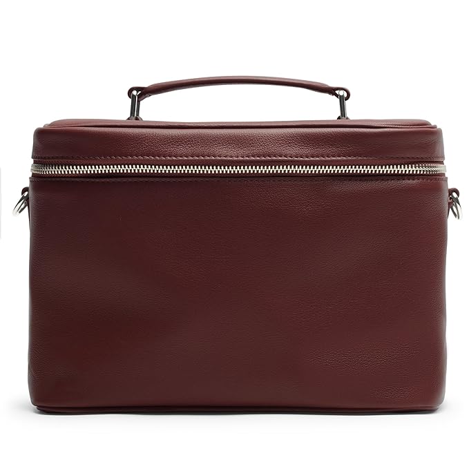 Leatherology Bordeaux XL Train Case – Full-Grain Leather Cosmetic Organizer with Spacious Interior, Removable Dividers, Water-Resistant Lining & D-Rings for Strap