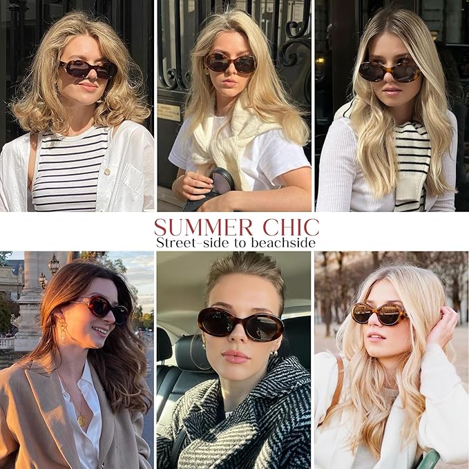 mosanana Oval Retro Trendy Sunglasses for Women 90s Style MS52371