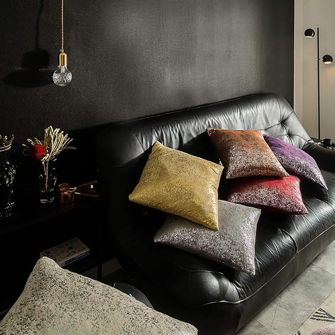 Pack of 2, Soft Solid Color Sparkling Decorative Square Throw Pillow Covers Set Cushion Cases Pillow Cases for Living Room/Couch, 18"x18"(45x45cm) (Bronzing- Golden)