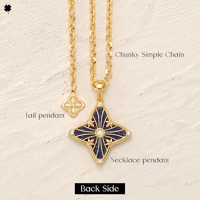 MYEARS Women Clover Necklace Pendant Lapis Lazuli/Mother of Pearl/Turquoise/Yellow Tiger's Eye Cubic Zirconia 14K Gold Simple Dainty Chain Everyday Trendy Lucky Jewelry