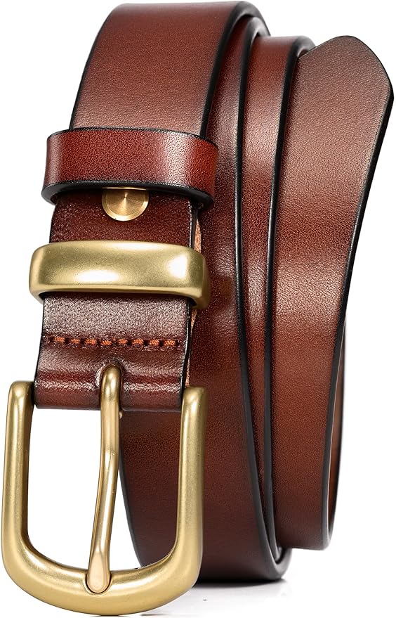 WOLFANT Womens Belts for Jeans in Gift Box,1.1" Ladies Belt with Gold Buckle,100% Italian Full Grain Real Solid Leather