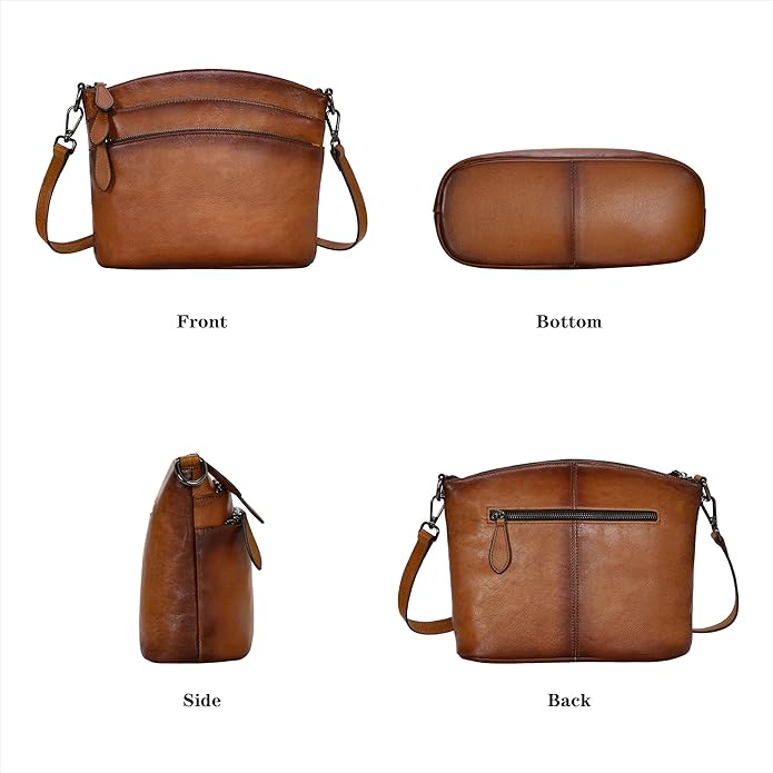 HESHE Crossbody Bags for Women Genuine Leather Purses with Multi-Pockets Vintage Ladies Small Shoulder Satchel Bag