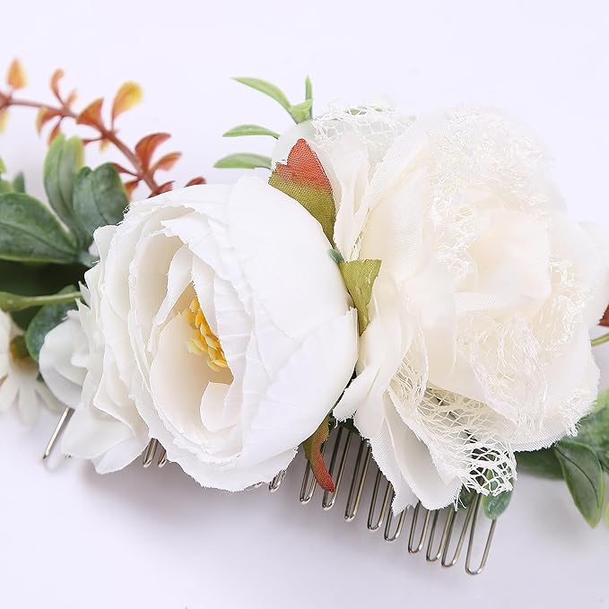 Flower Hair Clip for Women - Elegant Hair Accessory for Wedding, Party & Daily Wear (Ivory White)