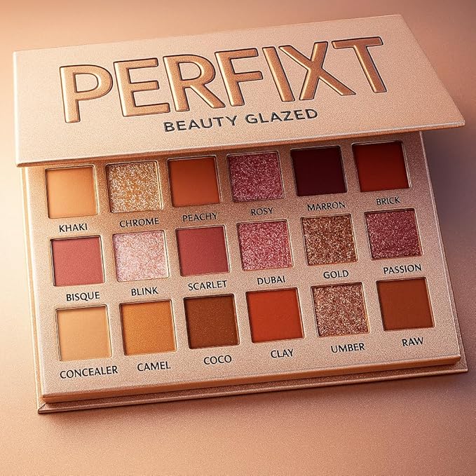 18 Color Natural Eyeshadow Palette – Soft Matte Shimmer & Glitter Finish with Built-In Concealer Shade – Ultra-pigmented Blendable Mauve Brown Nude Eyeshadow Palette, Cream Eyeshadow for Older Women