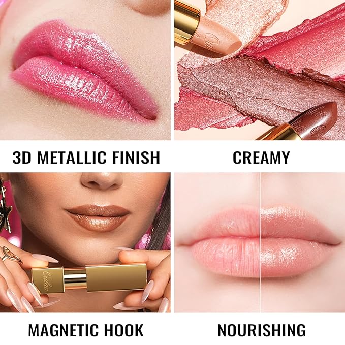 Oulac Purple Lipstick for Women with Metallic 3D Shine Lightweight Hydrating Formula, High Impact Lip Color, Vegan Beauty, Full Coverage Lip Makeup, Christmas Gifts for Women, Sugar Plum (04)