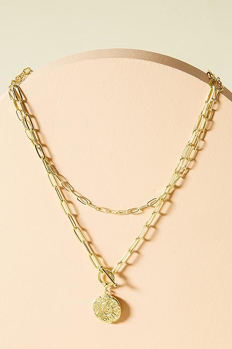 PAVOI 14K Gold Plated Layering Necklaces | Stylish Minimalist Design Pendant Necklaces | Bar, Circle, Lotus, Disc, Dog Tag, Horizontal Bar Pendants for Women