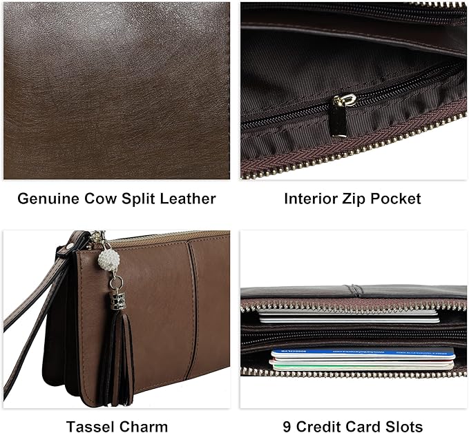 befen Genuine Leather Wristlet Clutch for Women Ultra-Slim Ladies Credit Card Holder Wallet Purses with RFID Protection