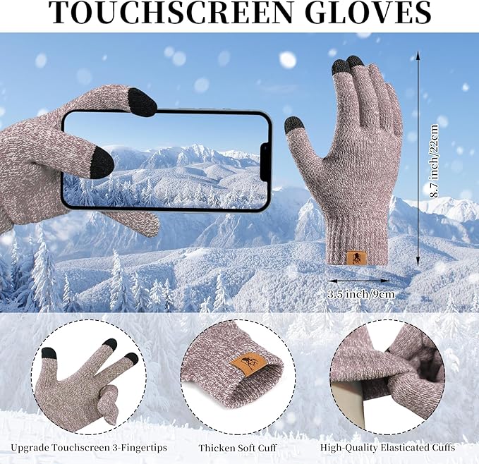 Winter Warm Beanie Hat Touchscreen Gloves Long Scarf Set for Women with Headband, Knit Cap Scarves with Tassel for Women