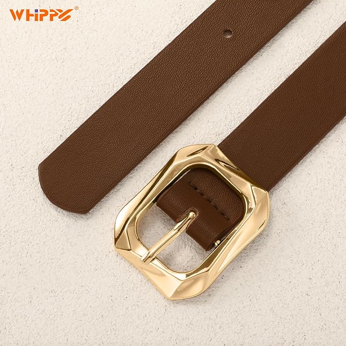 WHIPPY Women's Leather Belts with Gold Buckle Casual Fashion Ladies Waist Belts for Jeans Pants Dresses