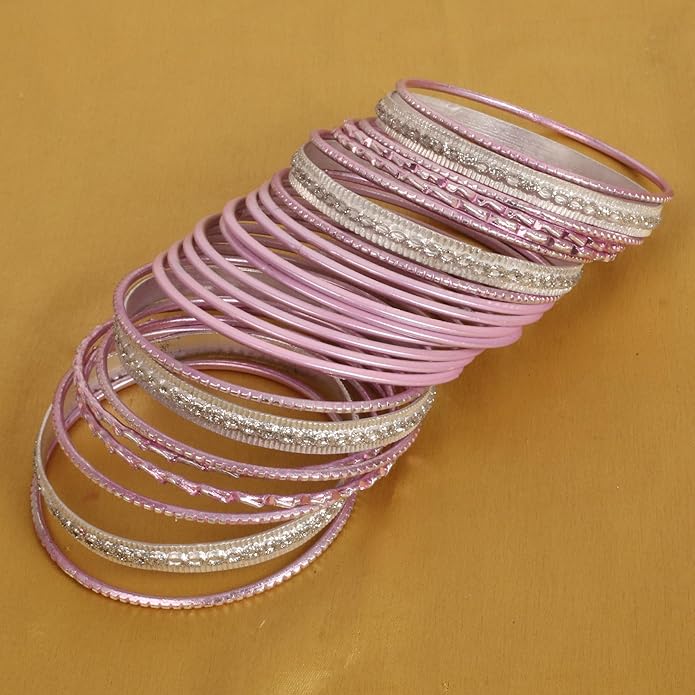 Touchstone Indian Metal Bangles for Women Gold Alloy Bracelets desi 2 Dozen Bangle Collection Bollywood Women's Jewelry Set Multi Stacking Wide Chunky Textured Golden Set of 24 in Gold or White Tone