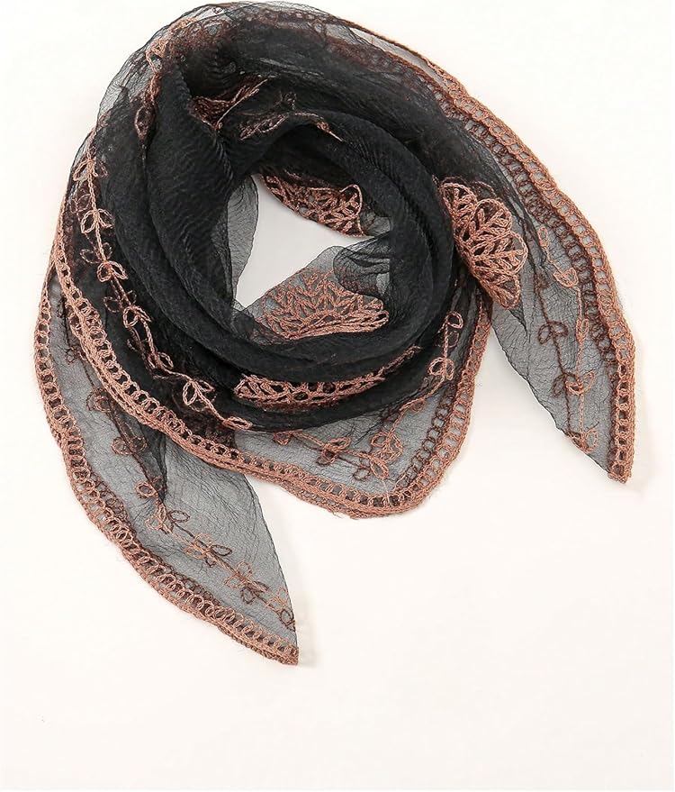 Floerns Women's Flower Embroidery Hair Scarf Headband Sheer Lace Hair Bandana