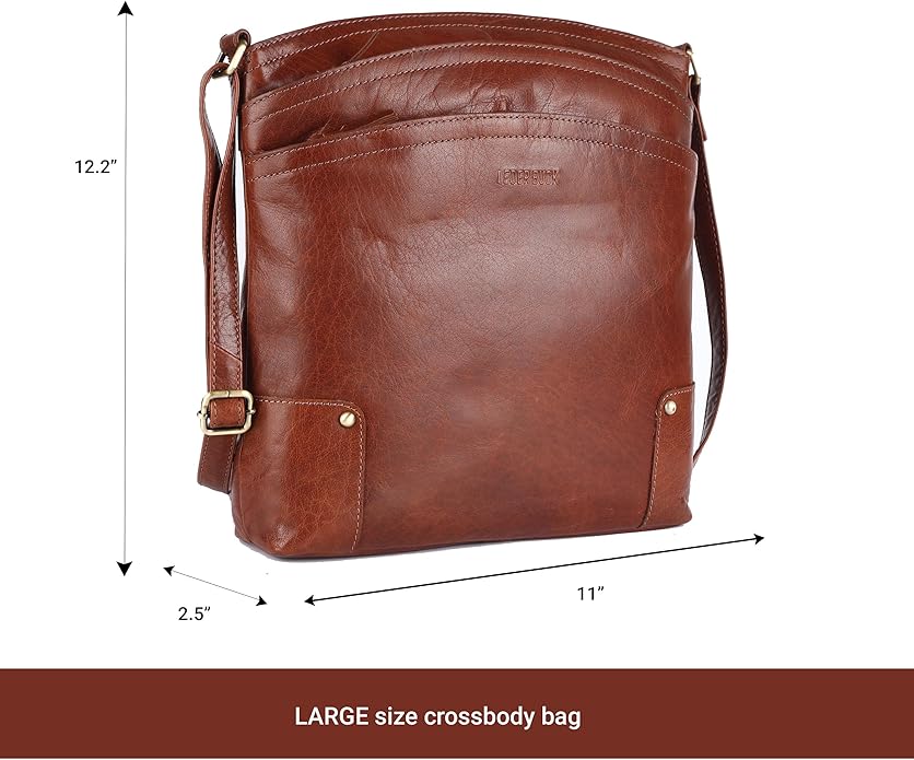 Terry Large Soft Real Leather Womens Crossbody Handbags and Purses-Triple Zip Premium Sling Crossover Shoulder Bag