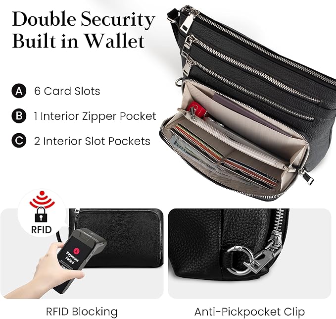 befen Genuine Leather Crossbody Bags for Women, Medium Anti-Theft Shoulder Purse with Built in RFID Wallet for Travel
